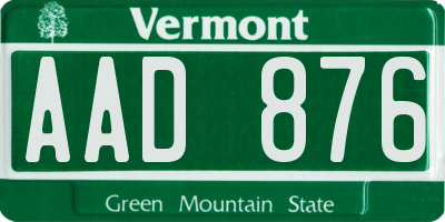 VT license plate AAD876