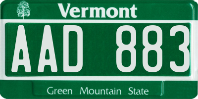 VT license plate AAD883