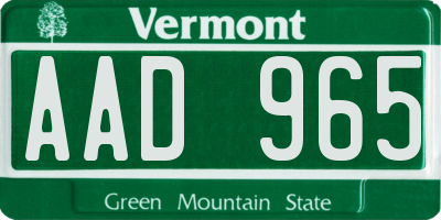 VT license plate AAD965
