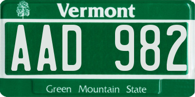 VT license plate AAD982