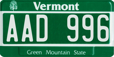 VT license plate AAD996