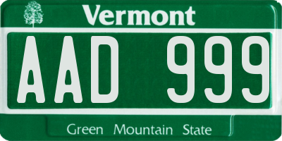 VT license plate AAD999
