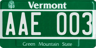 VT license plate AAE003