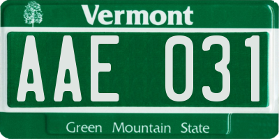 VT license plate AAE031