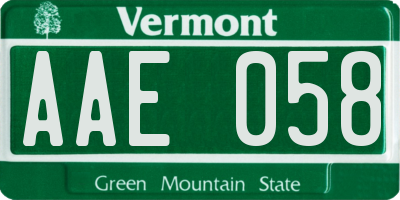 VT license plate AAE058