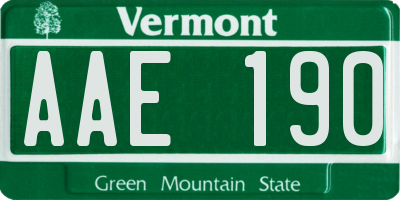VT license plate AAE190