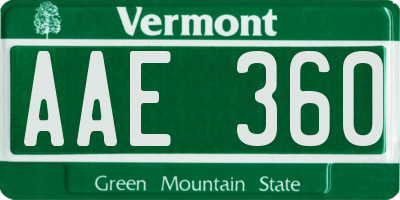 VT license plate AAE360