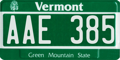 VT license plate AAE385