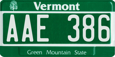 VT license plate AAE386