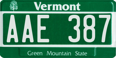 VT license plate AAE387