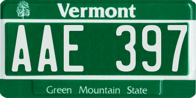VT license plate AAE397