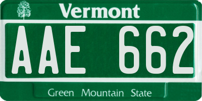 VT license plate AAE662