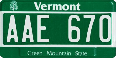 VT license plate AAE670
