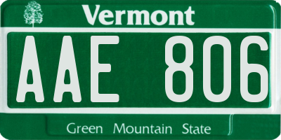 VT license plate AAE806