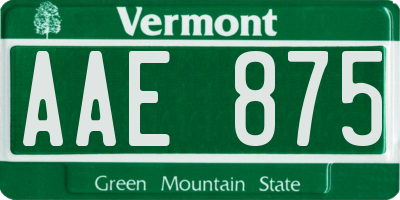 VT license plate AAE875