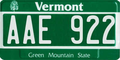 VT license plate AAE922