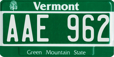 VT license plate AAE962