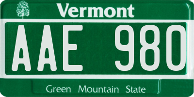 VT license plate AAE980