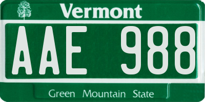 VT license plate AAE988