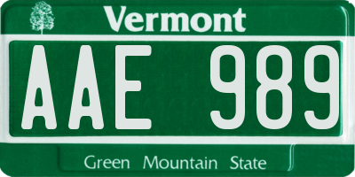 VT license plate AAE989