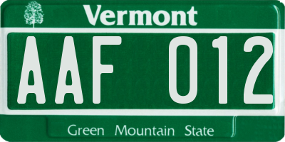 VT license plate AAF012