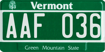 VT license plate AAF036