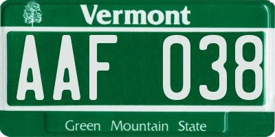 VT license plate AAF038
