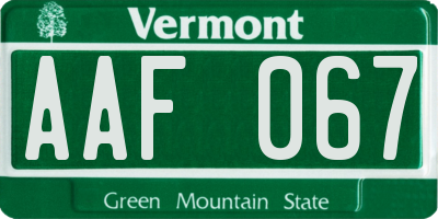 VT license plate AAF067