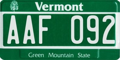 VT license plate AAF092