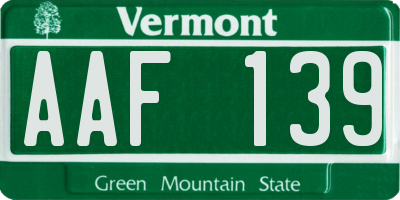 VT license plate AAF139