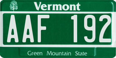 VT license plate AAF192