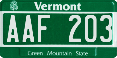 VT license plate AAF203