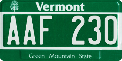 VT license plate AAF230