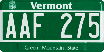 VT license plate AAF275