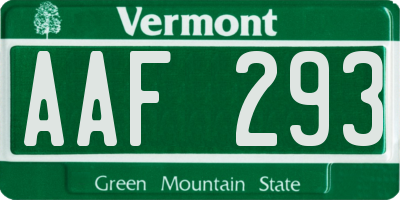 VT license plate AAF293