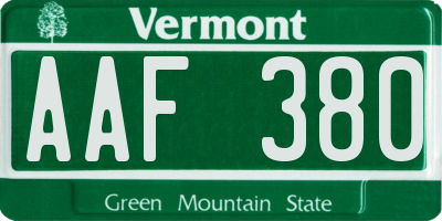 VT license plate AAF380