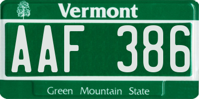 VT license plate AAF386