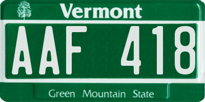 VT license plate AAF418