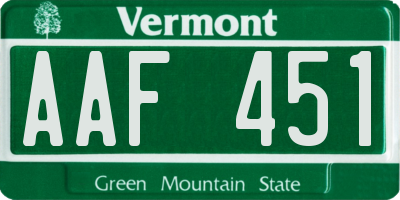 VT license plate AAF451