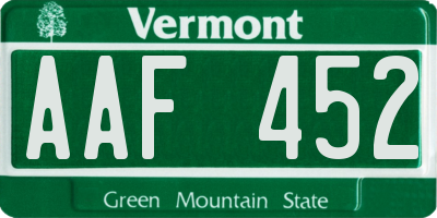 VT license plate AAF452