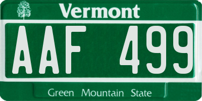 VT license plate AAF499