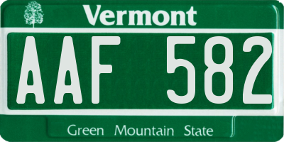 VT license plate AAF582