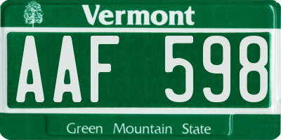 VT license plate AAF598