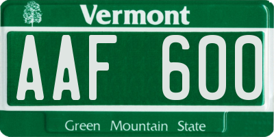 VT license plate AAF600