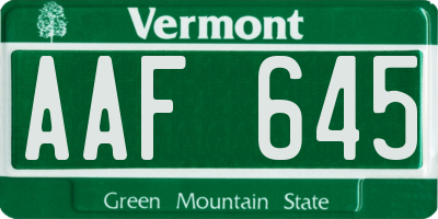 VT license plate AAF645
