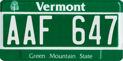 VT license plate AAF647