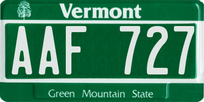 VT license plate AAF727