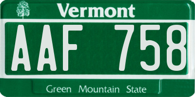 VT license plate AAF758