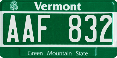 VT license plate AAF832