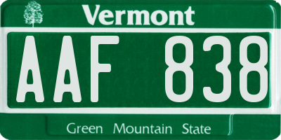 VT license plate AAF838